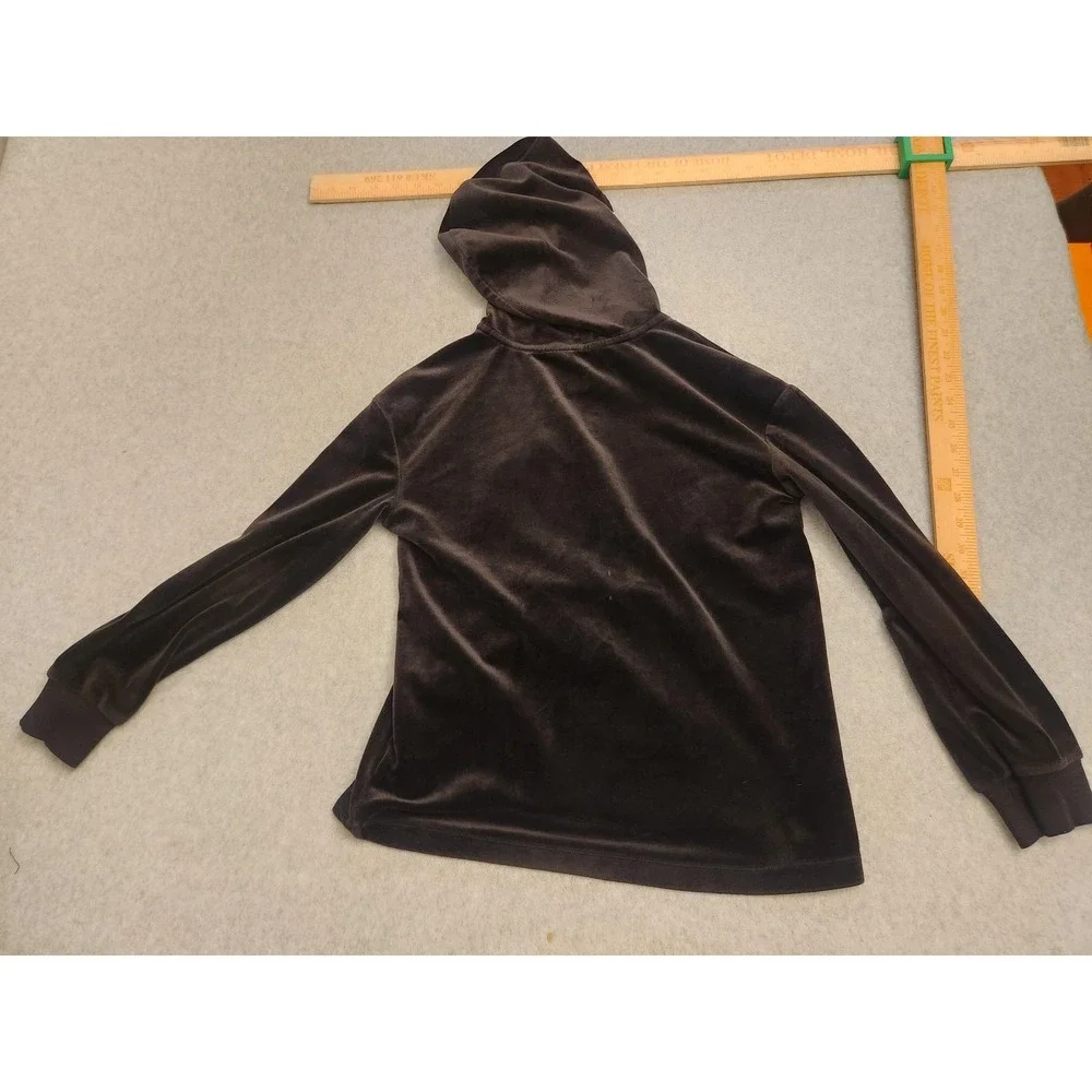 Justice Hoodie Girls Size 10 Black Velour Pullover Kangaroo Pocket Logo‎ Youth